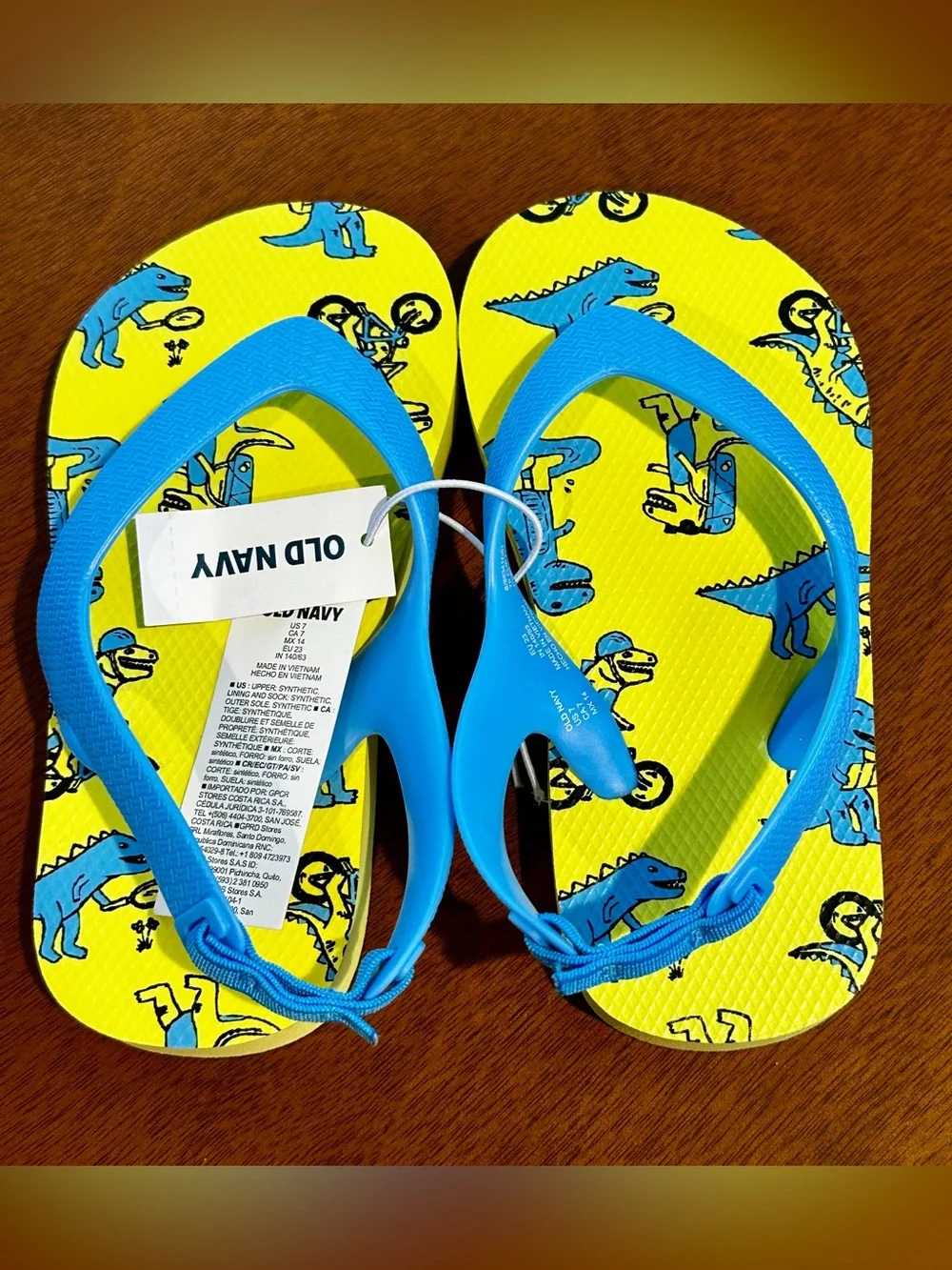 Old Navy Toddler Flip Flops - Navy & Bright Yellow Shark Print